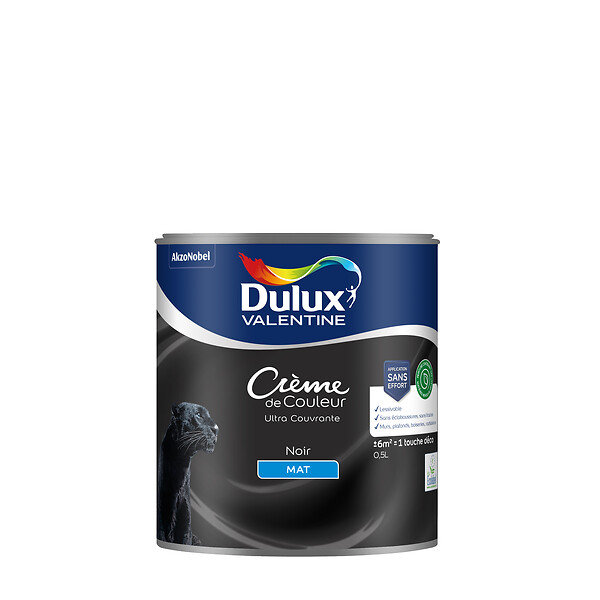 DULUX VALENTINE - Peinture Crème de Couleur Biosourcé - Noir - Mat - 0,5 L - large