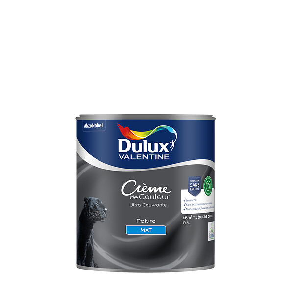 DULUX VALENTINE - Peinture Crème de Couleur Biosourcé - Poivre - Mat - 0,5 L - large