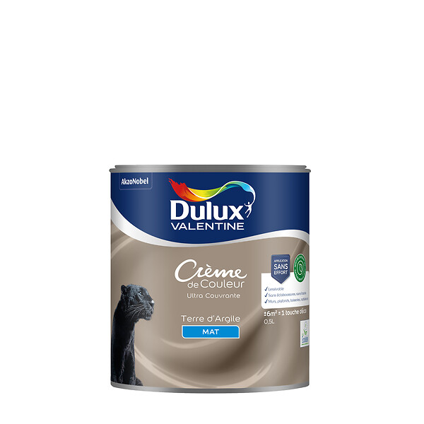 DULUX VALENTINE - Peinture Crème de Couleur Biosourcé - Terre d'Argile - Mat - 0,5 L - large