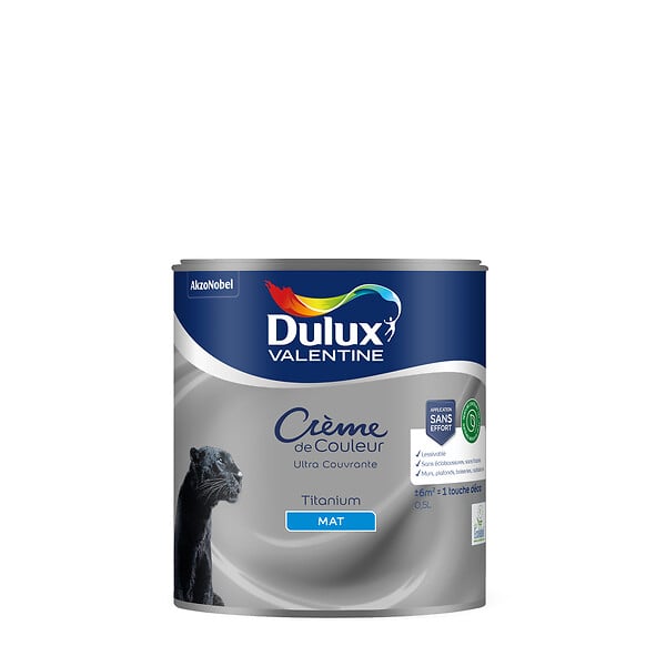 DULUX VALENTINE - Peinture Crème de Couleur Biosourcé - Titanium - Mat - 0,5 L - large