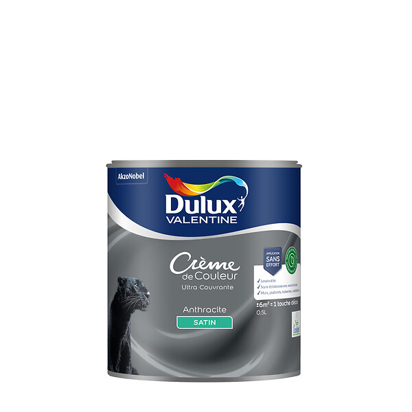 DULUX VALENTINE - Peinture Crème de Couleur Biosourcé - Anthracite - Satin - 0,5 L - large