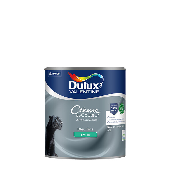DULUX VALENTINE - Peinture Crème de Couleur Biosourcé - Bleu Gris - Satin - 0,5 L - large