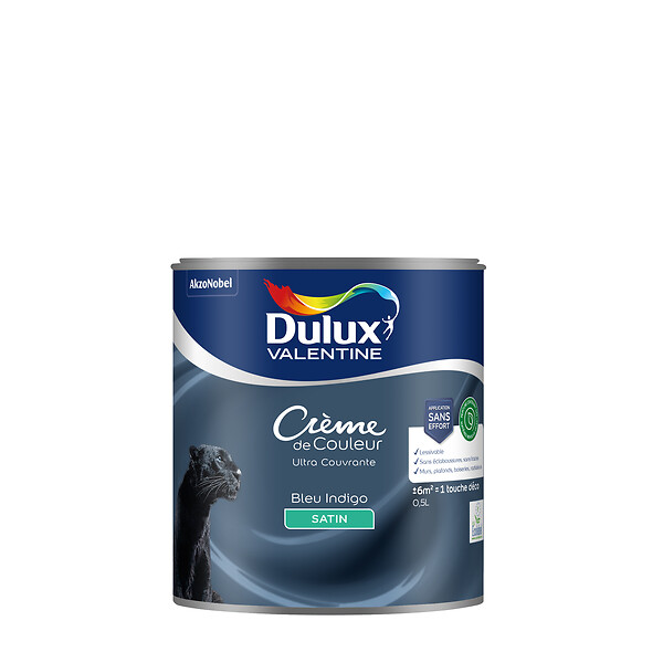 DULUX VALENTINE - Peinture Crème de Couleur Biosourcé - Bleu Indigo - Satin - 0,5 L - large
