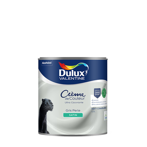 DULUX VALENTINE - Peinture Crème de Couleur Biosourcé - Gris Perle - Satin - 0,5 L - large