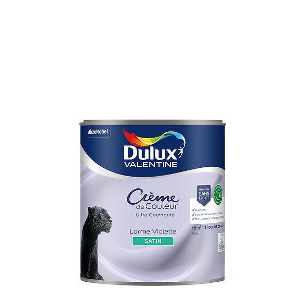 DULUX VALENTINE - Peinture Crème de Couleur Biosourcé - Larme Violette - Satin - 0,5 L - large