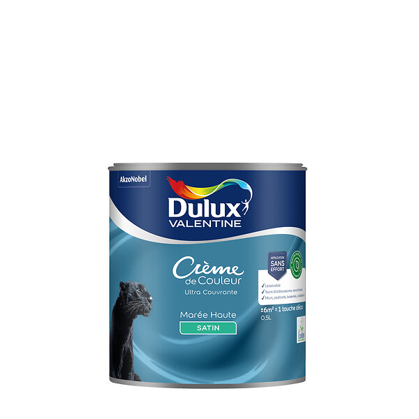DULUX VALENTINE - Peinture Crème de Couleur Biosourcé - Marée Haute - Satin - 0,5 L - large