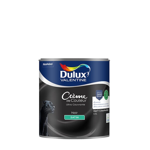 DULUX VALENTINE - Peinture Crème de Couleur Biosourcé - Noir - Satin - 0,5 L - large