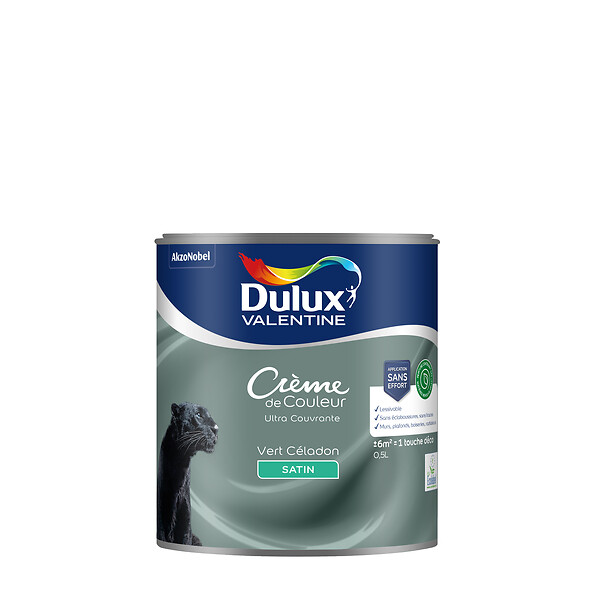 DULUX VALENTINE - Peinture Crème de Couleur Biosourcé - Vert Céladon - Satin - 0,5 L - large