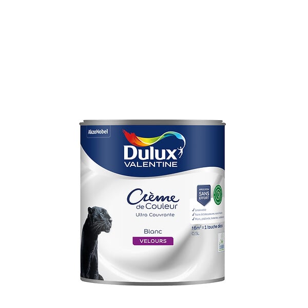 DULUX VALENTINE - Peinture Crème de Couleur Biosourcé - Blanc - Velours - 0,5 L - large