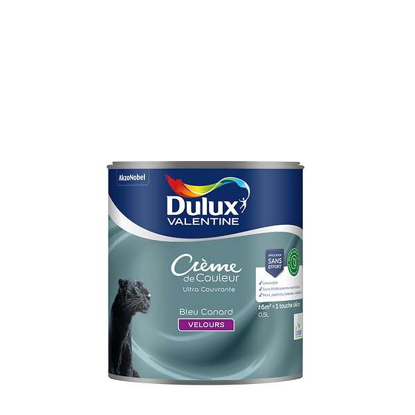 DULUX VALENTINE - Peinture Crème de Couleur Biosourcé - Bleu Canard - Velours - 0,5 L - large