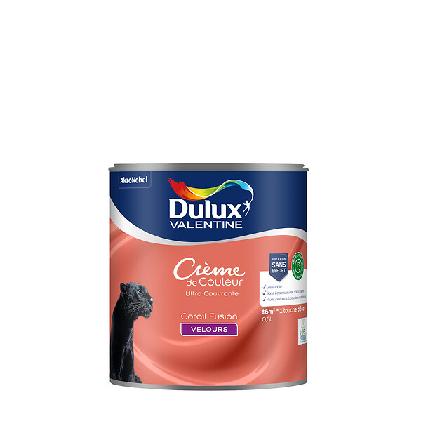 DULUX VALENTINE - Peinture Crème de Couleur Biosourcé - Corail Fusion - Velours - 0,5 L - large