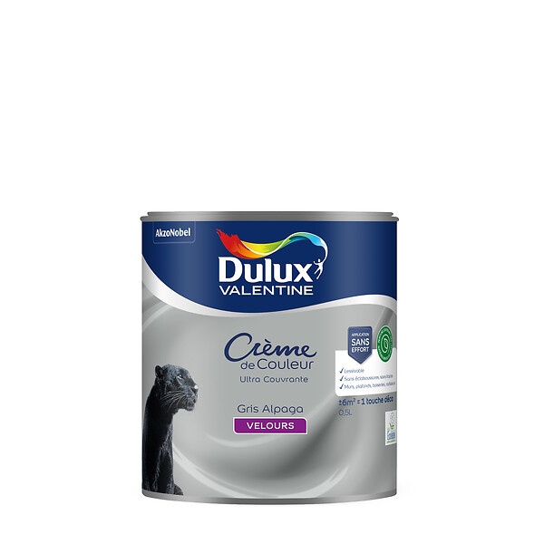 DULUX VALENTINE - Peinture Crème de Couleur Biosourcé - Gris Alpaga - Velours - 0,5 L - large
