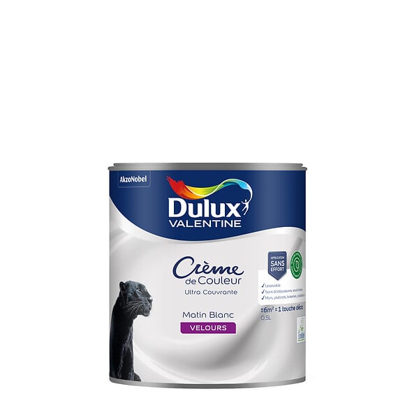 DULUX VALENTINE - Peinture Crème de Couleur Biosourcé - Matin Blanc - Velours - 0,5 L - large