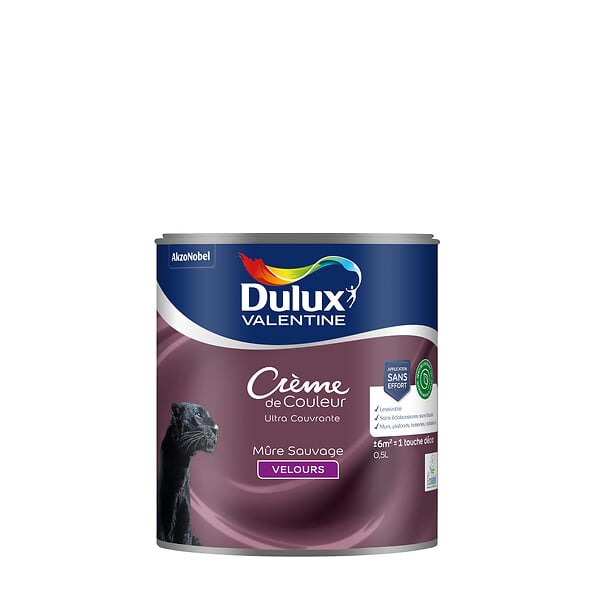 DULUX VALENTINE - Peinture Crème de Couleur Biosourcé - Mûre Sauvage - Velours - 0,5 L - large