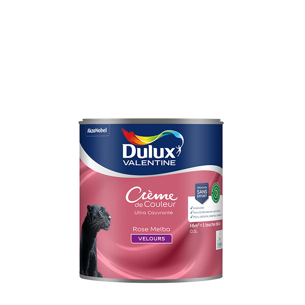 DULUX VALENTINE - Peinture Crème de Couleur Biosourcé - Rose Melba - Velours - 0,5 L - large