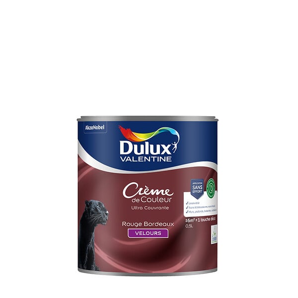 DULUX VALENTINE - Peinture Crème de Couleur Biosourcé - Rouge Bordeaux - Velours - 0,5 L - large