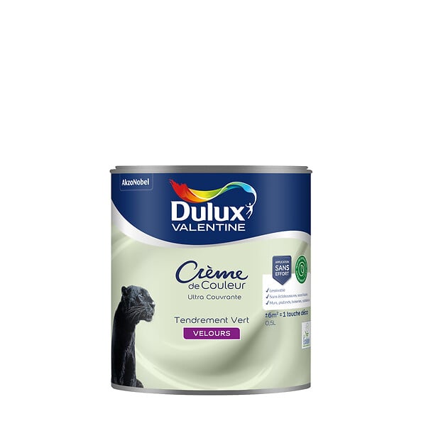 DULUX VALENTINE - Peinture Crème de Couleur Biosourcé - Tendrement Vert - Velours - 0,5L - large