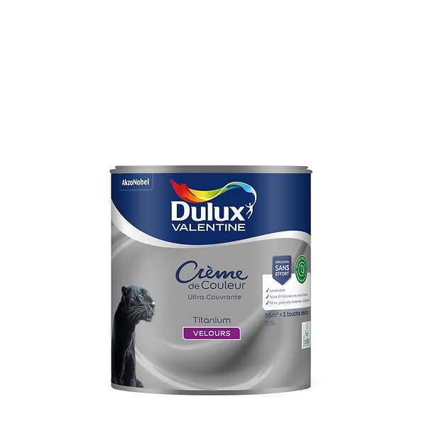 DULUX VALENTINE - Peinture Crème de Couleur Biosourcé - Titanium - Velours - 0,5 L - large