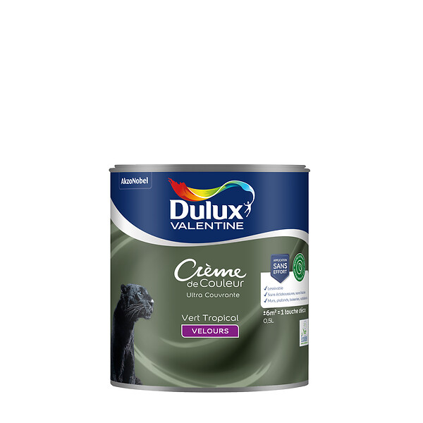 DULUX VALENTINE - Peinture Crème de Couleur Biosourcé - Vert Tropical - Velours - 0,5 L - large
