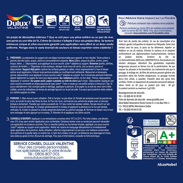 DULUX VALENTINE - Peinture Crème de Couleur Biosourcé- Caravane des Sables -Satin -0,5 L - large