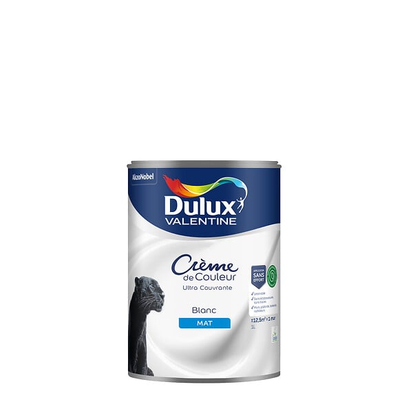 DULUX VALENTINE - Peinture Crème de Couleur Biosourcé - Blanc - Mat - 1 L - large