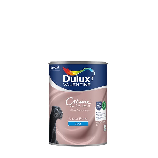 DULUX VALENTINE - Peinture Crème de Couleur Biosourcé - Vieux Rose - Mat - 1 L - large
