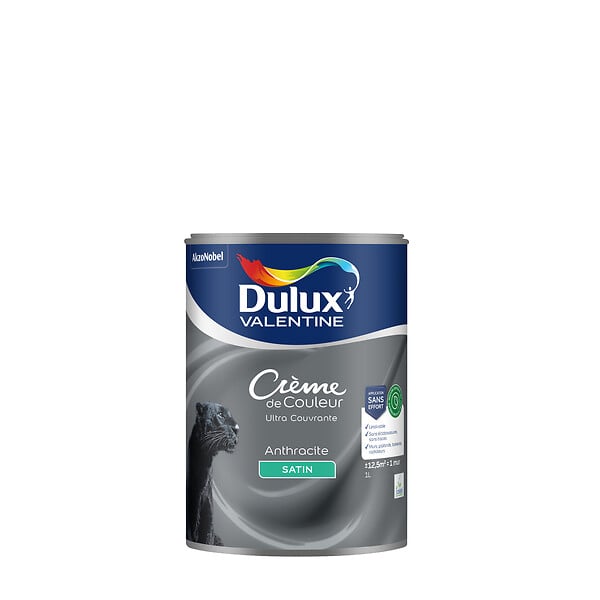 DULUX VALENTINE - Peinture Crème de Couleur Biosourcé - Anthracite - Satin - 1 L - large