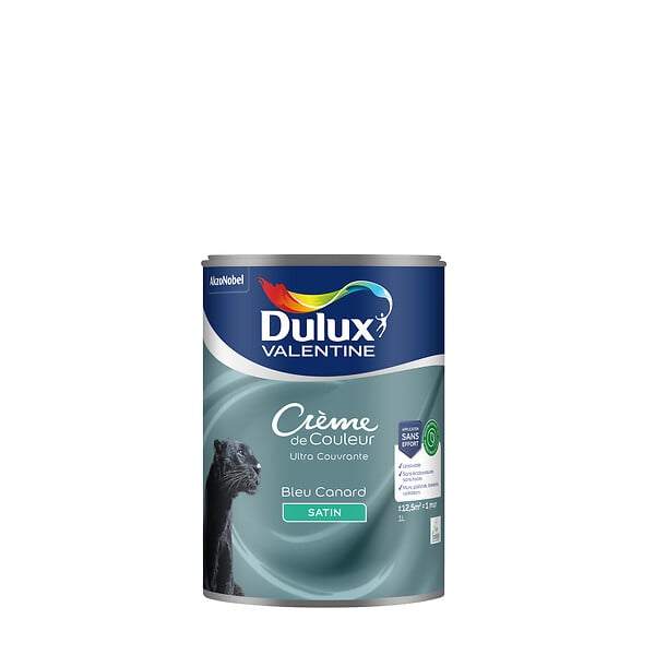 DULUX VALENTINE - Peinture Crème de Couleur Biosourcé - Bleu Canard - Satin - 1 L - large