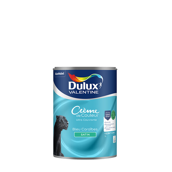 DULUX VALENTINE - Peinture Crème de Couleur Biosourcé - Bleu Caraïbes - Satin - 1 L - large