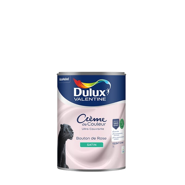 DULUX VALENTINE - Peinture Crème de Couleur Biosourcé - Bouton de Rose - Satin - 1 L - large