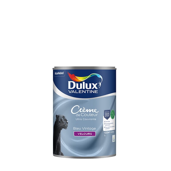 DULUX VALENTINE - Peinture Crème de Couleur Biosourcé - Bleu Vintage - Velours - 1 L - large