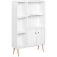 HOMCOM - Bibliothèque scandinave dim. 80L x 23,5l x 123H cm 5 niches placard 2 portes pieds effilés inclinés bois massif panneaux particules blanc - vignette