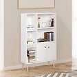 HOMCOM - Bibliothèque scandinave dim. 80L x 23,5l x 123H cm 5 niches placard 2 portes pieds effilés inclinés bois massif panneaux particules blanc - vignette