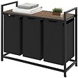 TECTAKE - Panier à linge avec étagère, style industriel noir/marron - vignette