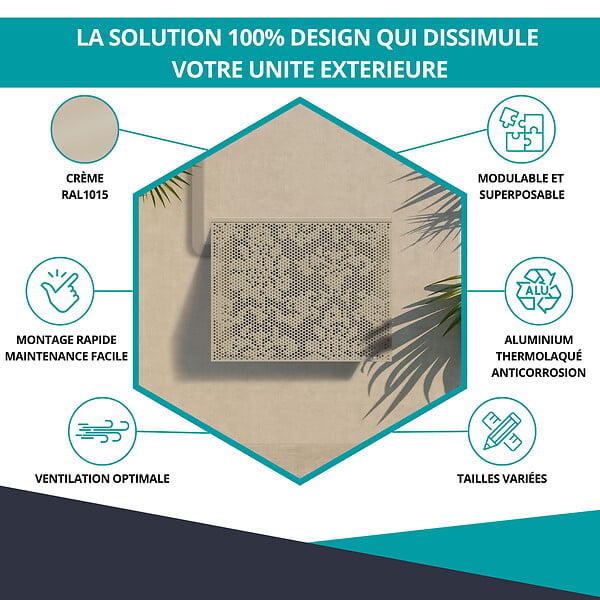 ATOLE - Cache Climatisation  en aluminium thermolaqué , Taille 1 : H. 80 x L. 100 x P. 54 cm, Baroque , Crème - large