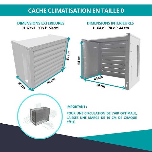 ATOLE - Cache climatiseur, ATOLE en Aluminium Thermolaqué, Taille 0 : H. 69 x L. 90 x P. 50 cm, Ventelle, Blanc - large
