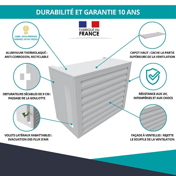 ATOLE - Cache Climatisation  en aluminium thermolaqué , Taille 1 : H. 80 x L. 100 x P. 54 cm, Ventelle , Blanc - large