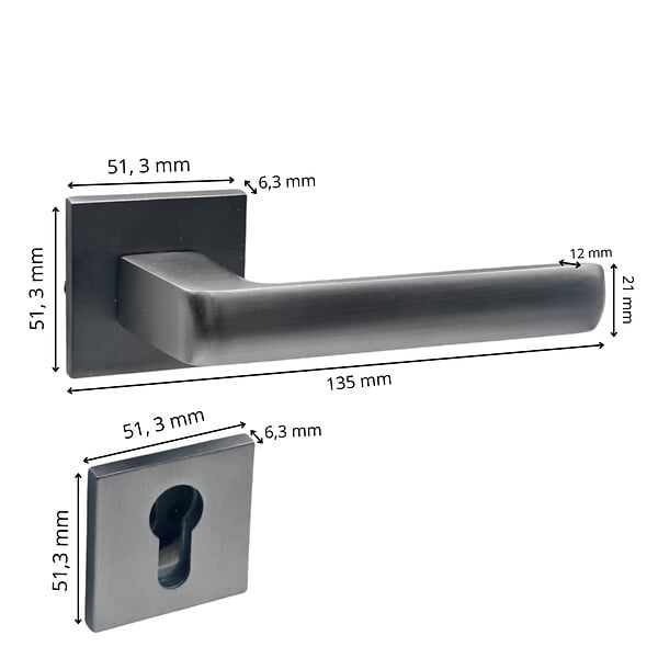 SECURY-T - Poignées de porte sur rosace canon de fusil / anthracite carré - Modèle Fabrizia Trou de cylindre i - large