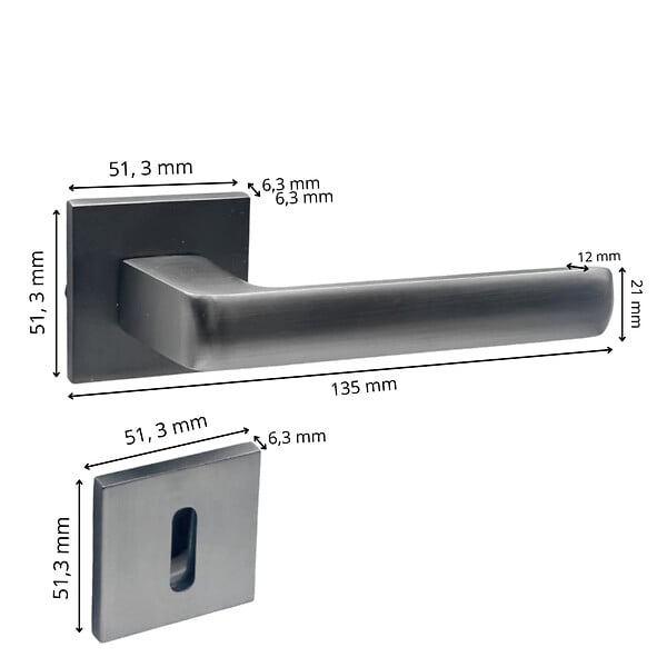 SECURY-T - Poignées de porte sur rosace canon de fusil / anthracite carré - Modèle Fabrizia Trou de clé L - large