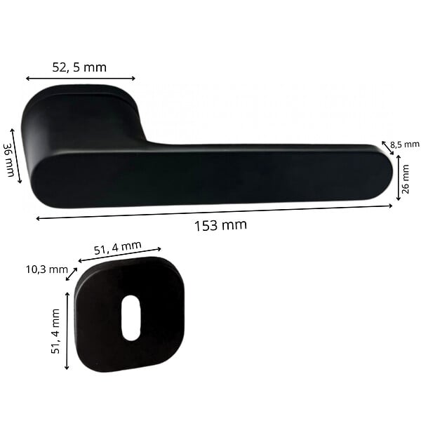 SECURY-T - Poignées de porte sur rosace oblongue noir mat - Modèle Marina Trou de clé L - large