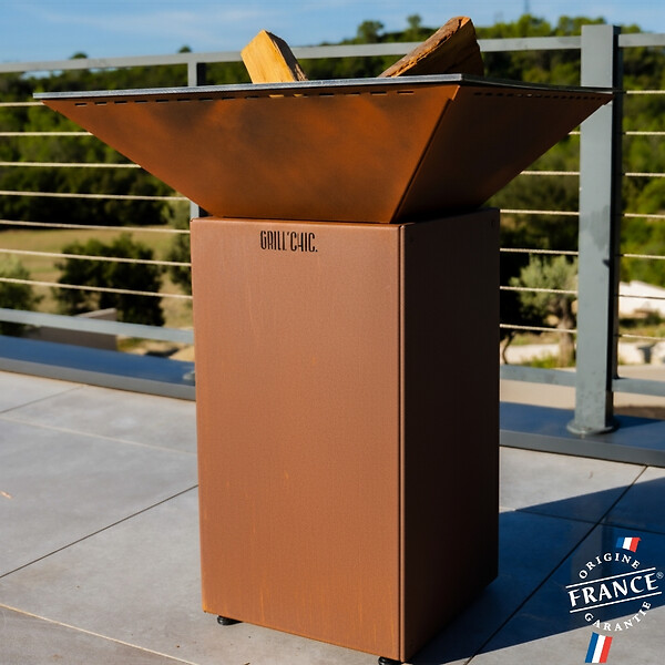 GRILL'CHIC - Brasero Cevenol Acier Normal Carre 74 Imitation Corten Double Cuve - large