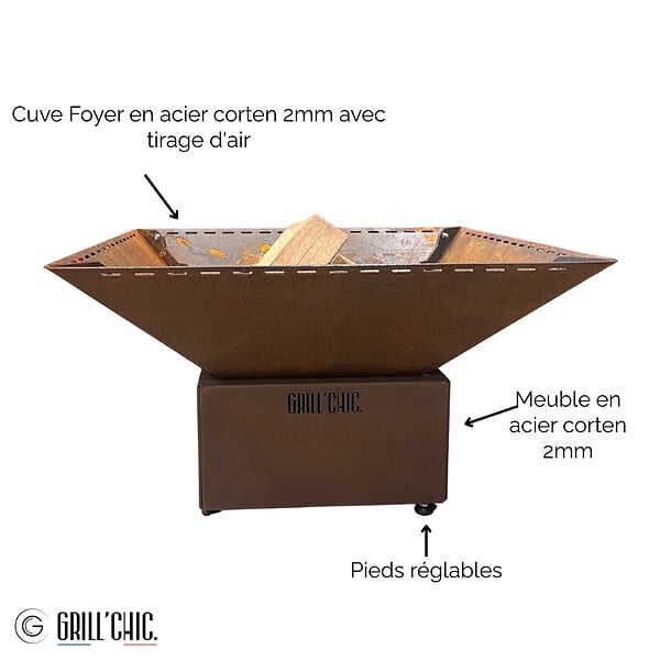 GRILL'CHIC - Bol A Feu Cevenol Pool Corten Carre 74 Simple Cuve - large