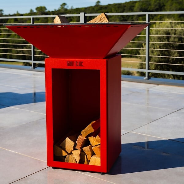 GRILL'CHIC - Brasero Cevenol Acier Bois Carre 74 Rouge Double Cuve - large