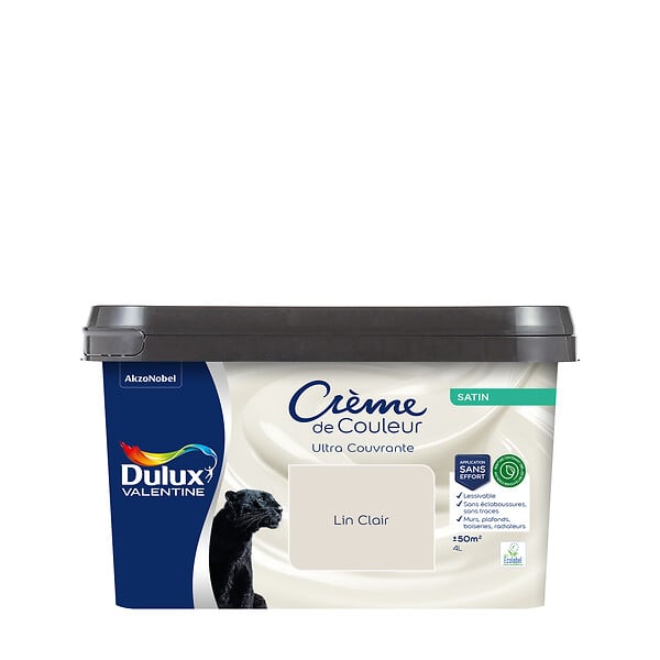 DULUX VALENTINE - Peinture Crème de Couleur Biosourcé - Lin Clair - Satin - 4 L - large