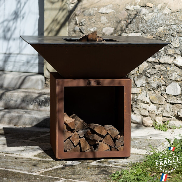 GRILL'CHIC - Brasero Cevenol Corten Bois Carre 103 Simple Cuve - large