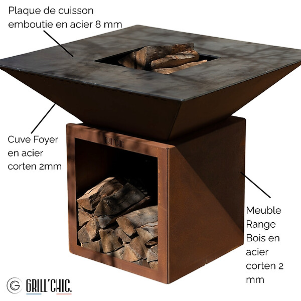 GRILL'CHIC - Brasero Cevenol Corten Bois Carre 103 Simple Cuve - large