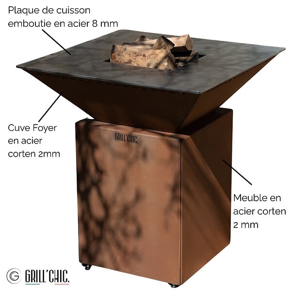 GRILL'CHIC - Brasero Cevenol Corten Normal Carre 83 Simple Cuve - large