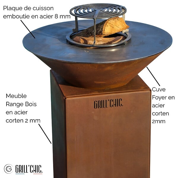 GRILL'CHIC - Brasero Cevenol Corten Normal Rond 74 Simple Cuve - large