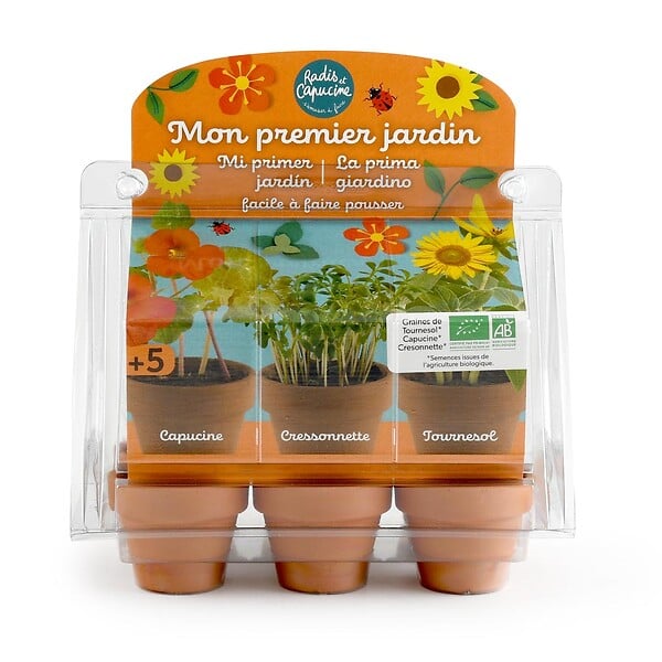RADIS ET C - Mini serre 6 pot - mon premier jardin radis & Capucine - large