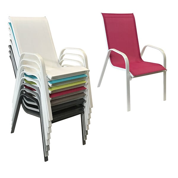HAPPY GARDEN - Lot de 4 chaises MARBELLA en textilène rose - aluminium blanc - large